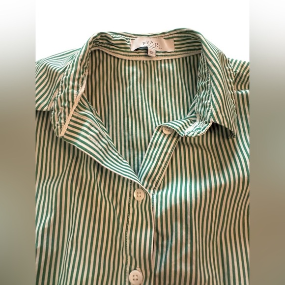 Pearl by Lela Rose Oversized Poplin Cotton Striped Button Down Blouse Size XS - Picture 7 of 12